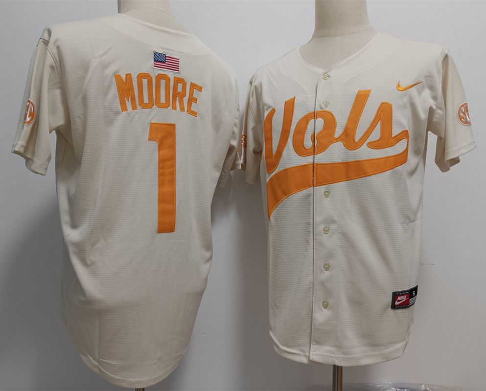 Men Tennessee Volunteers #1 Moore White Nike 2025 NCAA Jersey